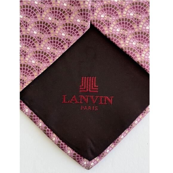 Lanvin Paris Mosaic Art Deco Pink Purple Geometric French Luxury Tie 100% Silk - Picture 5 of 9